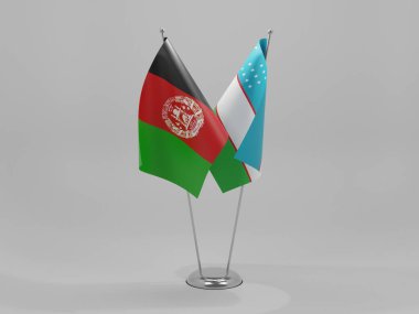Özbekistan - Afganistan İşbirliği Bayrakları, Beyaz Arkaplan - 3D Render