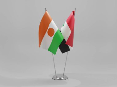 Suriye - Nijer İşbirliği Bayrakları, Beyaz Arkaplan - 3D Render