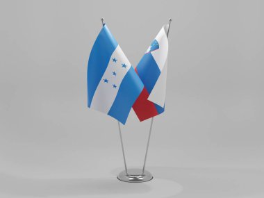 Slovenya - Honduras İşbirliği Bayrakları, Beyaz Arkaplan - 3D Render