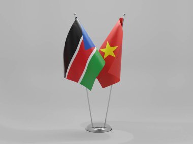 Vietnam - Güney Sudan İşbirliği Bayrakları, Beyaz Arkaplan - 3D Render