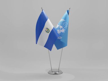 Birleşmiş Milletler - El Salvador İşbirliği Bayrakları, Beyaz Arkaplan - 3D Yapılandırma