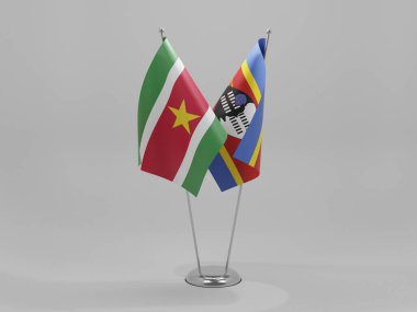 Svaziland - Surinam İşbirliği Bayrakları, Beyaz Arkaplan - 3D Yapılandırma