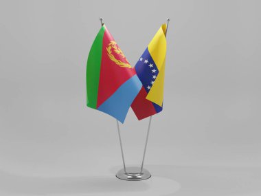 Venezuela - Eritre İşbirliği Bayrakları, Beyaz Arkaplan - 3D Render