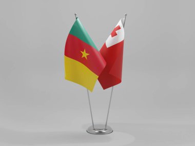 Tonga - Kamerun İşbirliği Bayrakları, Beyaz Arkaplan - 3D Render