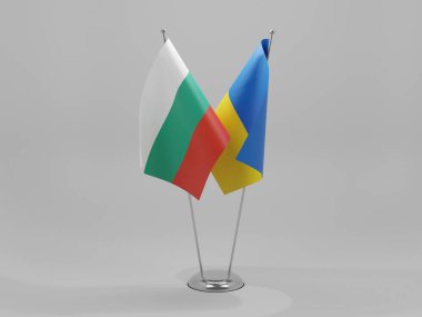 Ukrayna - Bulgaristan İşbirliği Bayrakları, Beyaz Arkaplan - 3D Hazırlama