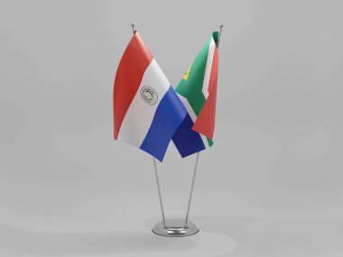 Güney Afrika - Paraguay İşbirliği Bayrakları, Beyaz Arkaplan - 3D Render