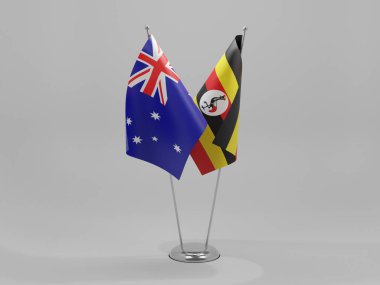 Uganda - Avustralya İşbirliği Bayrakları, Beyaz Arkaplan - 3D Render