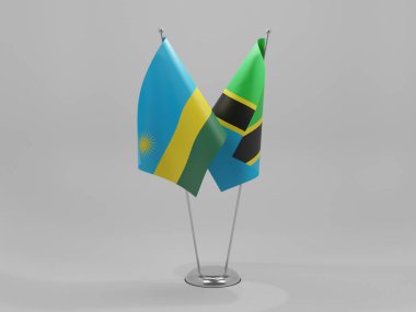 Tanzanya - Ruanda İşbirliği Bayrakları, Beyaz Arkaplan - 3D Render