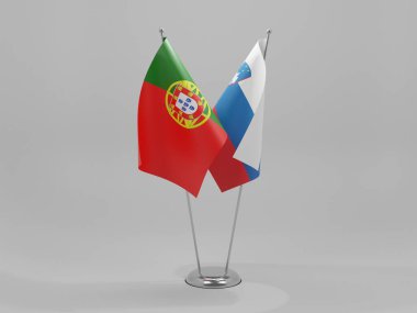 Slovenya - Portekiz İşbirliği Bayrakları, Beyaz Arkaplan - 3D Render