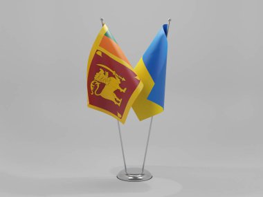 Ukrayna - Sri Lanka İşbirliği Bayrakları, Beyaz Arkaplan - 3D Render