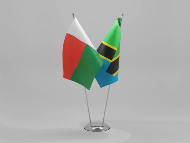 Tanzanya - Madagaskar İşbirliği Bayrakları, Beyaz Arkaplan - 3D Render