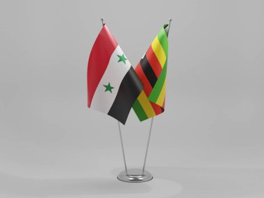 Zimbabwe - Suriye İşbirliği Bayrakları, Beyaz Arkaplan - 3D Render