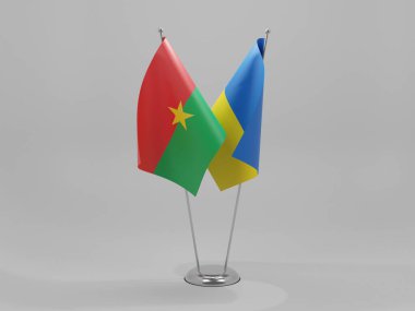 Ukrayna - Burkina Faso İşbirliği Bayrakları, Beyaz Arkaplan - 3D Render