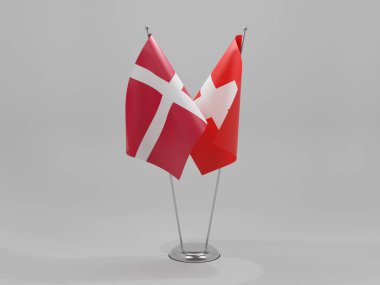 İsviçre - Danimarka İşbirliği Bayrakları, Beyaz Arkaplan - 3D Yapılandırma