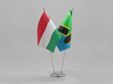 Tanzanya - Macaristan İşbirliği Bayrakları, Beyaz Arkaplan - 3D Render