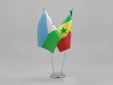 Senegal - Cibuti İşbirliği Bayrakları, Beyaz Arkaplan - 3B Yapılandırma
