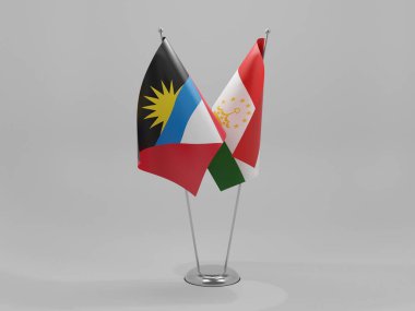 Tacikistan - Antigua ve Barbuda İşbirliği Bayrakları, Beyaz Arkaplan - 3D Render