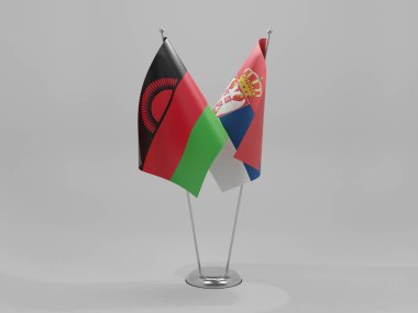 Sırbistan - Malavi İşbirliği Bayrakları, Beyaz Arkaplan - 3D Render