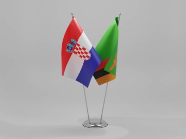 Zambiya - Hırvatistan İşbirliği Bayrakları, Beyaz Arkaplan - 3D Hazırlama