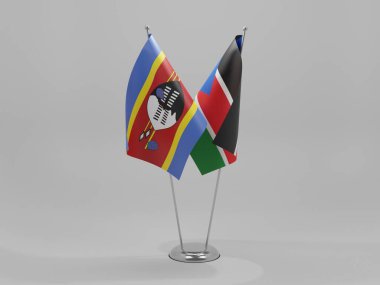 Güney Sudan - Svaziland İşbirliği Bayrakları, Beyaz Arkaplan - 3D Render