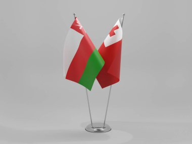Tonga - Umman İşbirliği Bayrakları, Beyaz Arkaplan - 3D Render