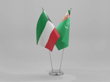 Türkmenistan - Kuveyt İşbirliği Bayrakları, Beyaz Arkaplan - 3D Render