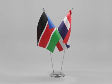 Tayland - Güney Sudan İşbirliği Bayrakları, Beyaz Arkaplan - 3D Render