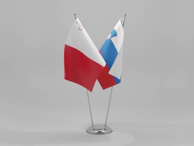 Slovenya - Malta İşbirliği Bayrakları, Beyaz Arkaplan - 3D Render