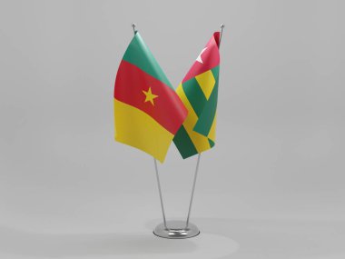 Togo - Kamerun İşbirliği Bayrakları, Beyaz Arkaplan - 3D Render