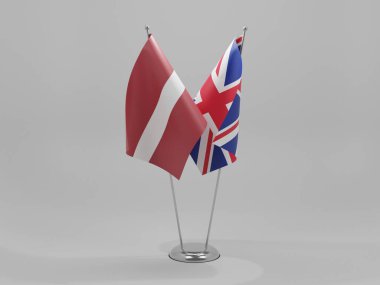 Birleşik Krallık - Letonya İşbirliği Bayrakları, Beyaz Arkaplan - 3D Render
