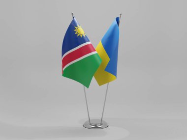 Ukrayna - Namibya İşbirliği Bayrakları, Beyaz Arkaplan - 3D Render