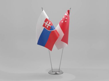 Singapur - Slovakya İşbirliği Bayrakları, Beyaz Arkaplan - 3D Render
