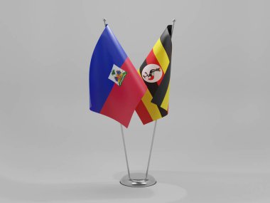 Uganda - Haiti İşbirliği Bayrakları, Beyaz Arkaplan - 3D Render