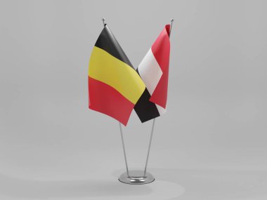 Yemen - Belçika İşbirliği Bayrakları, Beyaz Arkaplan - 3D Render
