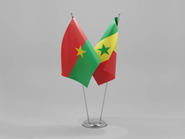 Senegal - Burkina Faso İşbirliği Bayrakları, Beyaz Arkaplan - 3D Render