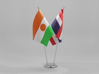 Tayland - Nijer İşbirliği Bayrakları, Beyaz Arkaplan - 3D Render