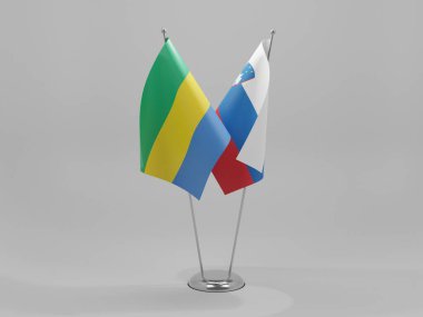 Slovenya - Gabon İşbirliği Bayrakları, Beyaz Arkaplan - 3D Render