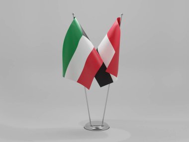 Yemen - Kuveyt İşbirliği Bayrakları, Beyaz Arkaplan - 3D Render