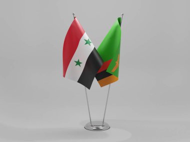 Zambiya - Suriye İşbirliği Bayrakları, Beyaz Arkaplan - 3D Render