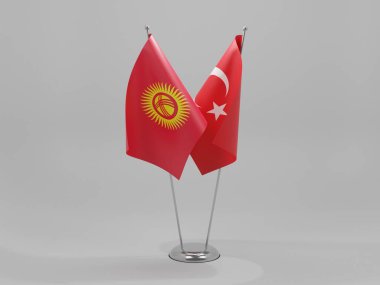Türkiye - Kırgızistan İşbirliği Bayrakları, Beyaz Arkaplan - 3D Render