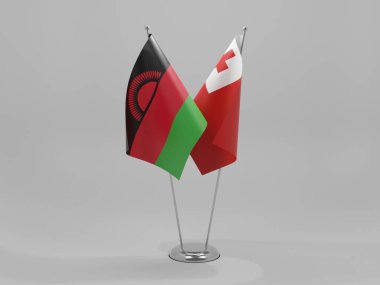 Tonga - Malavi İşbirliği Bayrakları, Beyaz Arkaplan - 3D Render