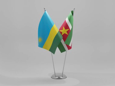 Surinam - Ruanda İşbirliği Bayrakları, Beyaz Arkaplan - 3D Render