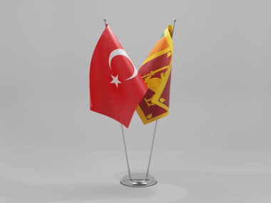 Sri Lanka - Türkiye İşbirliği Bayrakları, Beyaz Arkaplan - 3D Render