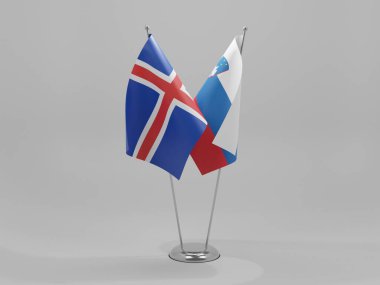 Slovenya - İzlanda İşbirliği Bayrakları, Beyaz Arkaplan - 3D Render