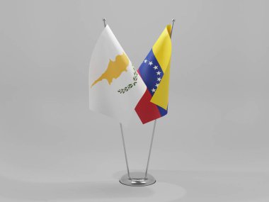 Venezuela - Kıbrıs İşbirliği Bayrakları, Beyaz Arkaplan - 3D Render