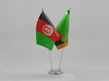 Zambiya - Afganistan İşbirliği Bayrakları, Beyaz Arkaplan - 3D Yapılandırma