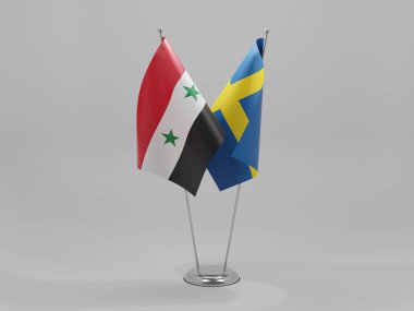 İsveç - Suriye İşbirliği Bayrakları, Beyaz Arkaplan - 3D Yapılandırma