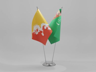 Türkmenistan - Bhutan İşbirliği Bayrakları, Beyaz Arkaplan - 3D Render