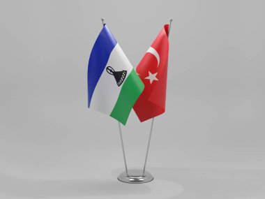 Türkiye - Lesotho İşbirliği Bayrakları, Beyaz Arkaplan - 3D Render