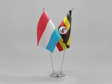 Uganda - Lüksemburg İşbirliği Bayrakları, Beyaz Arkaplan - 3D Render